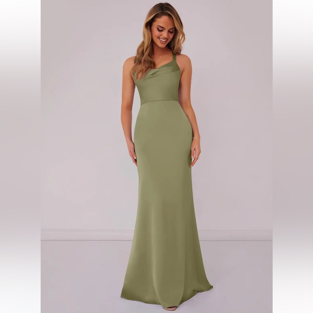 Barbie™  AZAZIE 1007 Pistachio Mermaid Pleated Stretch Satin Dress Pistachio